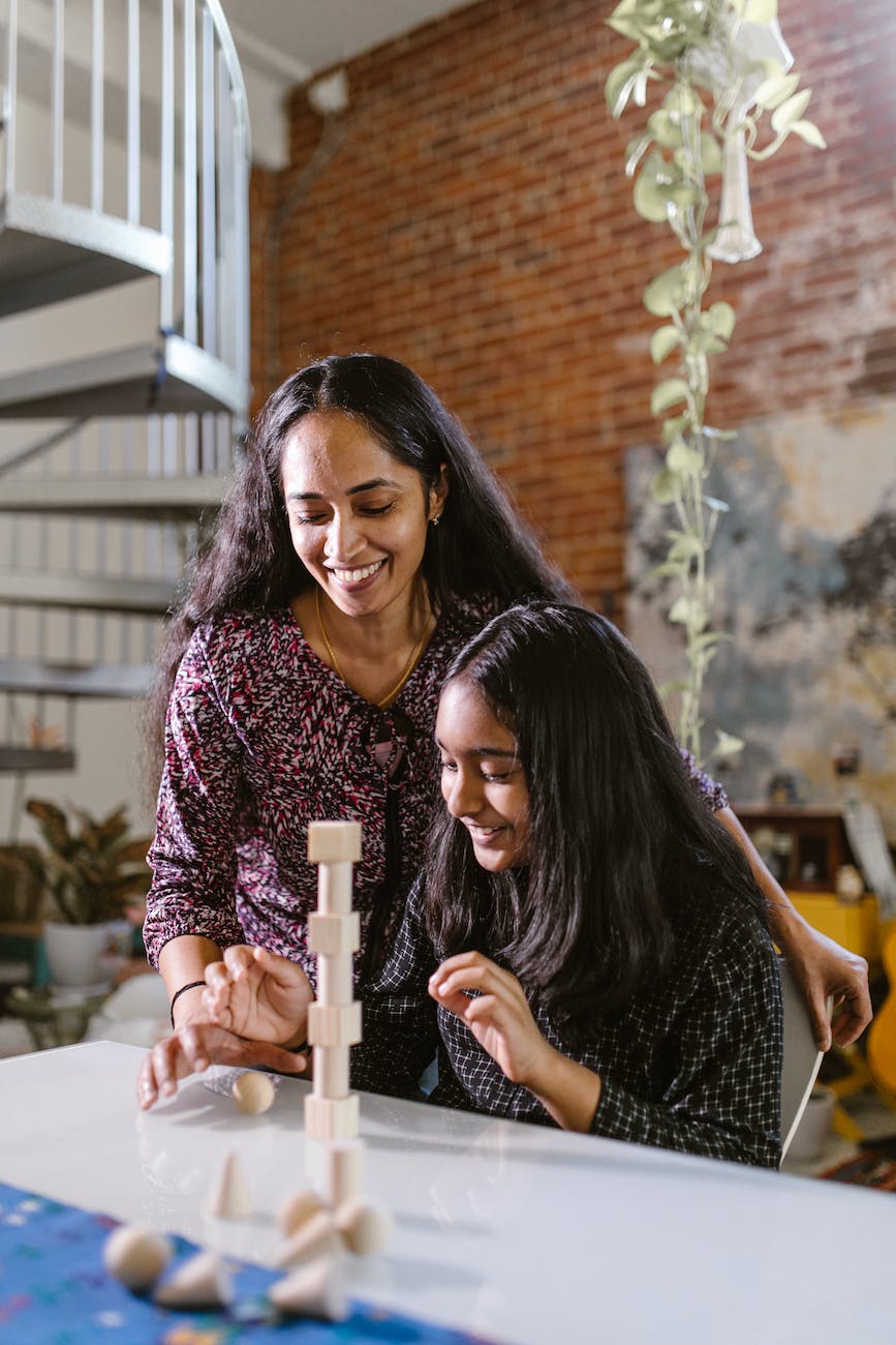 a girl building blocks