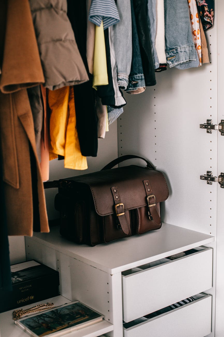 wardrobe with bag and clothes