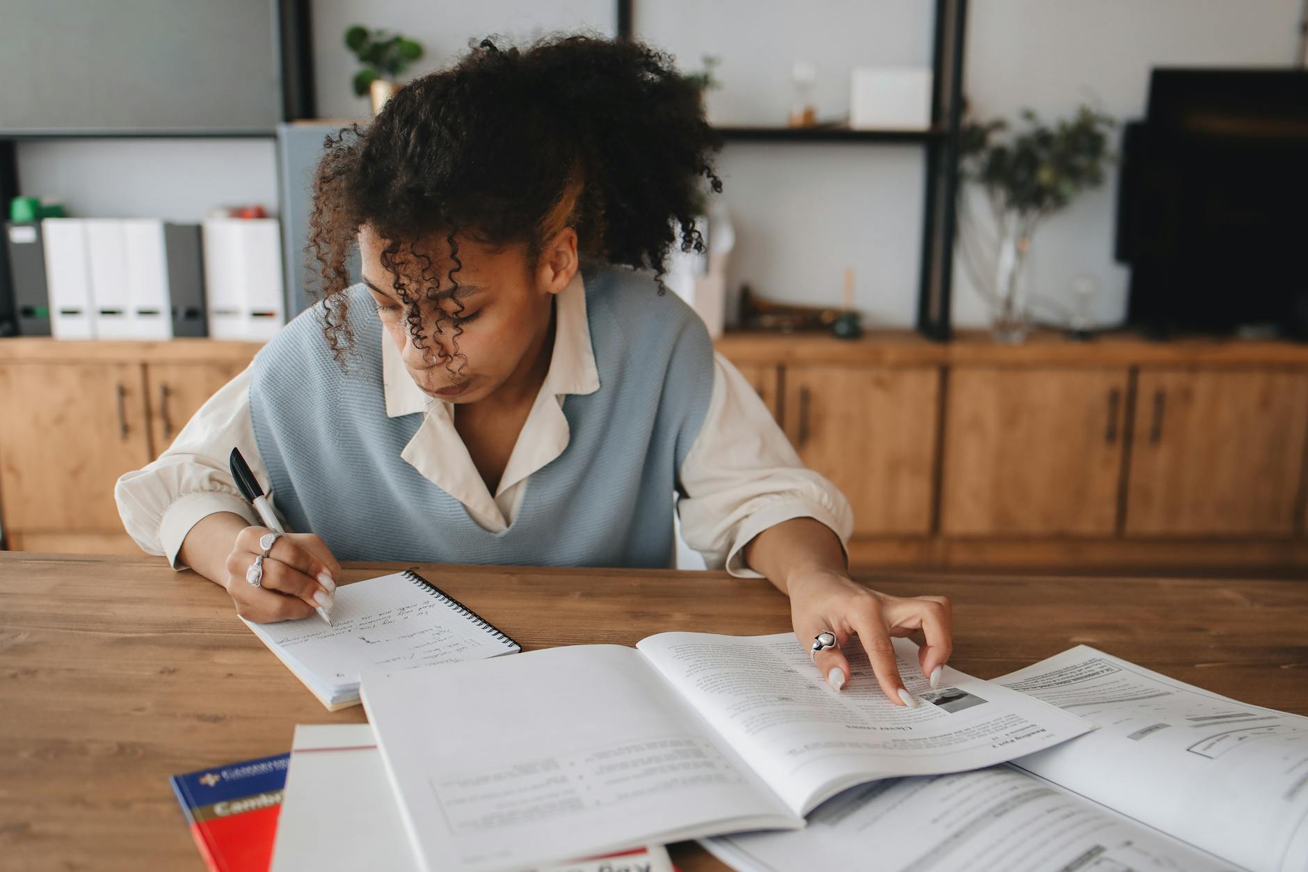 student doing her homework