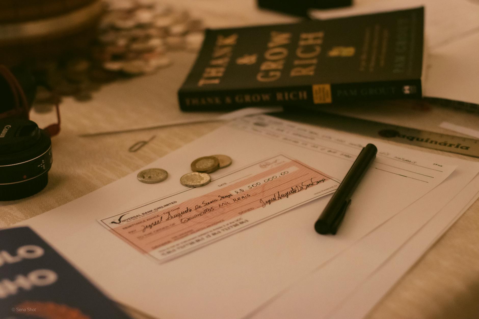 a check on a table