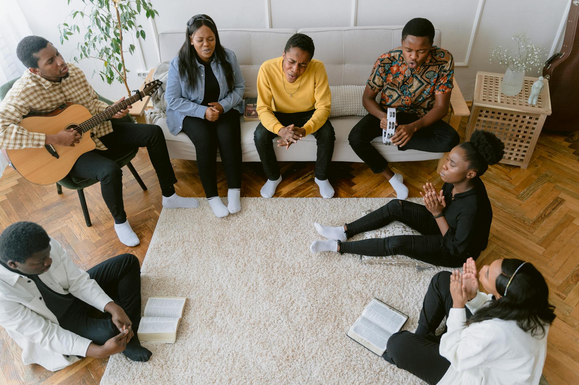 group of people praying together